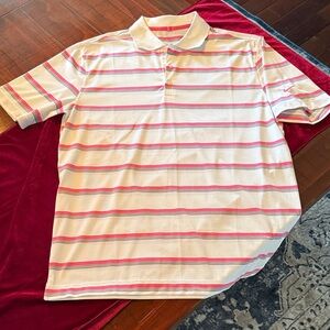 Nike White and Pink Striped Polo Shirt